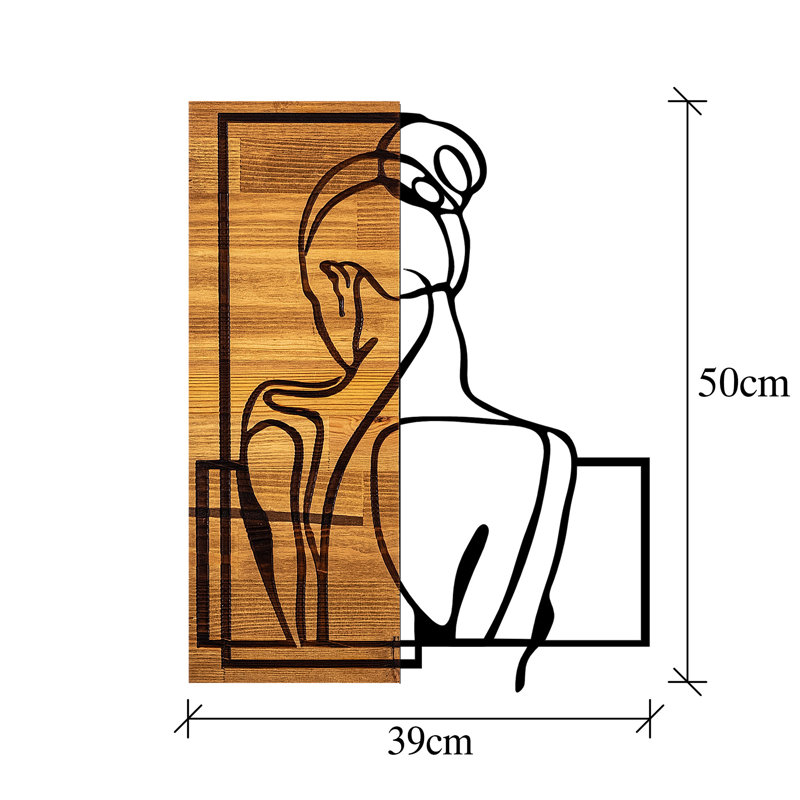 Decorative Wooden Wall Accessory, 39 x 1.2 x 19.7 Inches | 50% Wood (0.8 in Thickness), 50% Metal (0.06 in Thickness) | Black & Light Walnut Finish | Unique Wall Art with Hanging Feature, Perfect for Home Décor