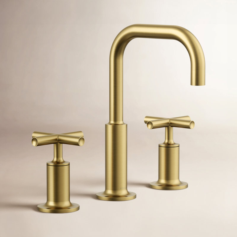Kohler Purist Widespread Bathroom Faucet with Pop-Up Drain Assembly, 3-Hole High Arc Cross Handle Bathroom Sink Faucet, 1.2 gpm