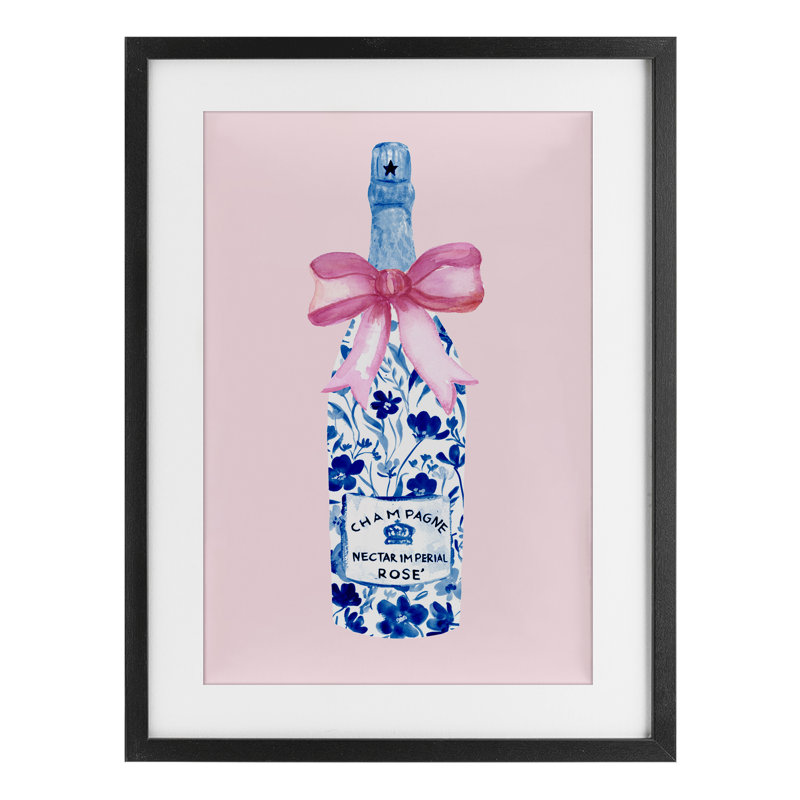 Floral Coquette Champagne, reproduction encadrée sous verre, design par Corinne Haig, H 20 po x l 14 po, Cadre noir minuit