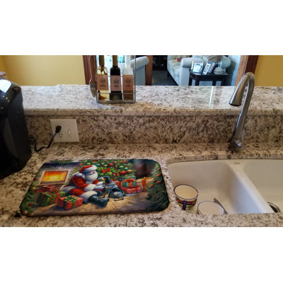 Bluetick Hound and Santa Claus Dish Drying Mat