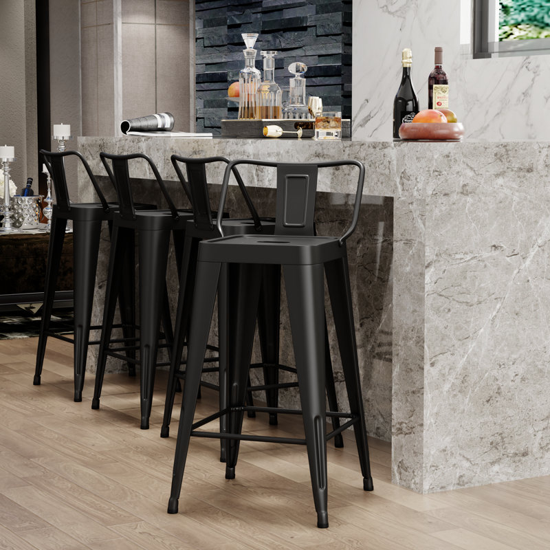 Counter Stool with Metal Frame, Bar Stool (30” Seat Height), Black