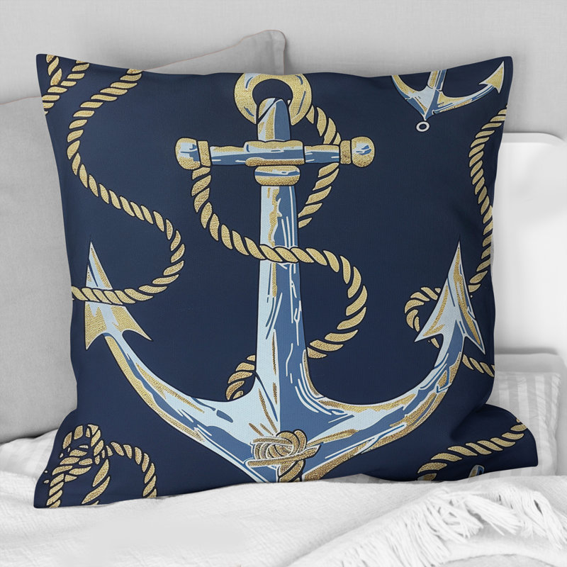 Coussin Blue Gold Coastal Anchor - Coastal, H 18 po x l 18 po