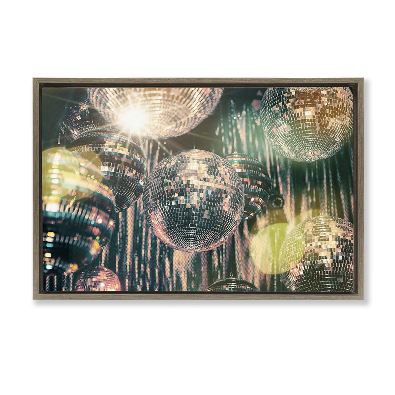  Balles disco avec toile flottante encadrée Bokeh par Graffi * Tee Studios, Cadre flottant orme Montalcino, H 17 po x l 25 po