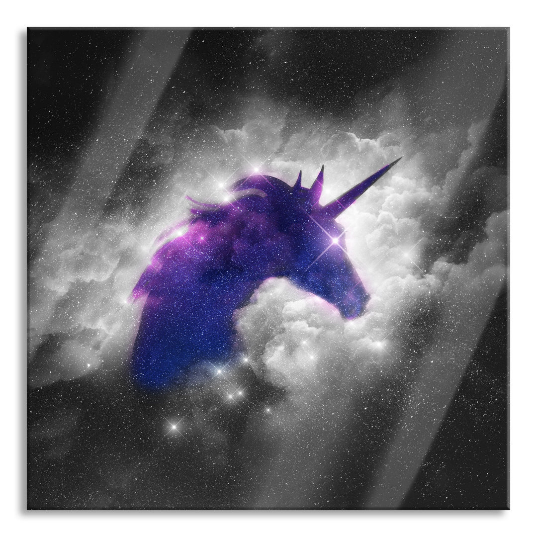 Ungerahmter Grafikdruck auf Glas "Unicorn Silhouette, Galaxy"