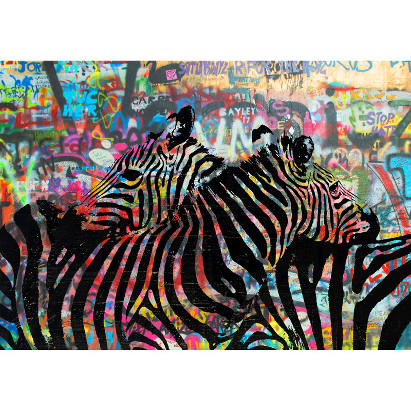 Zèbres par Stephen Chambers - peinture sur toile tendue, H 15 po x l 18 po x P 1,5 po