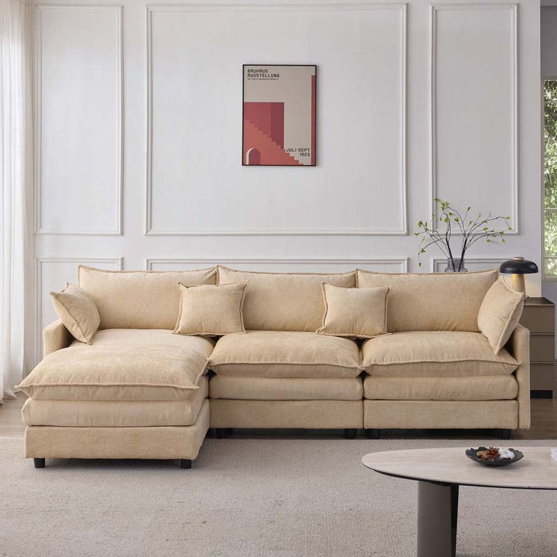 Modulaire 3 places avec repose-pieds, Café clair