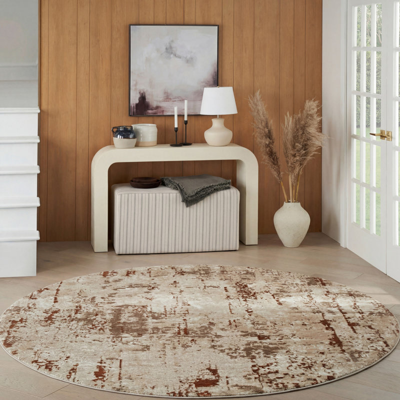 Bordas Machine Woven Abstract Area Rug, Round 8'