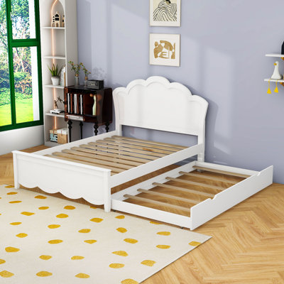 Lit plateforme en bois avec lit gigogne simple et tête de lit