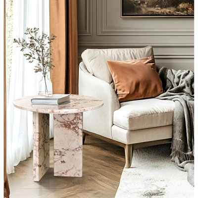 Table basse en marbre naturel rose, petit accent de salon, pierre véritable avec veines uniques