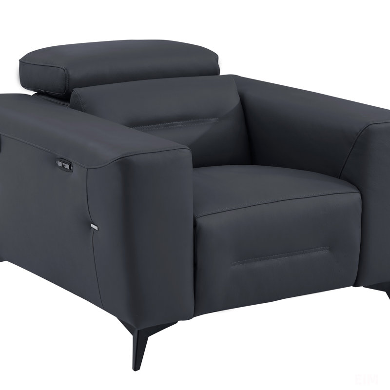 Global United Top Grain Italian Leather With Power Recliner, Dark Gray