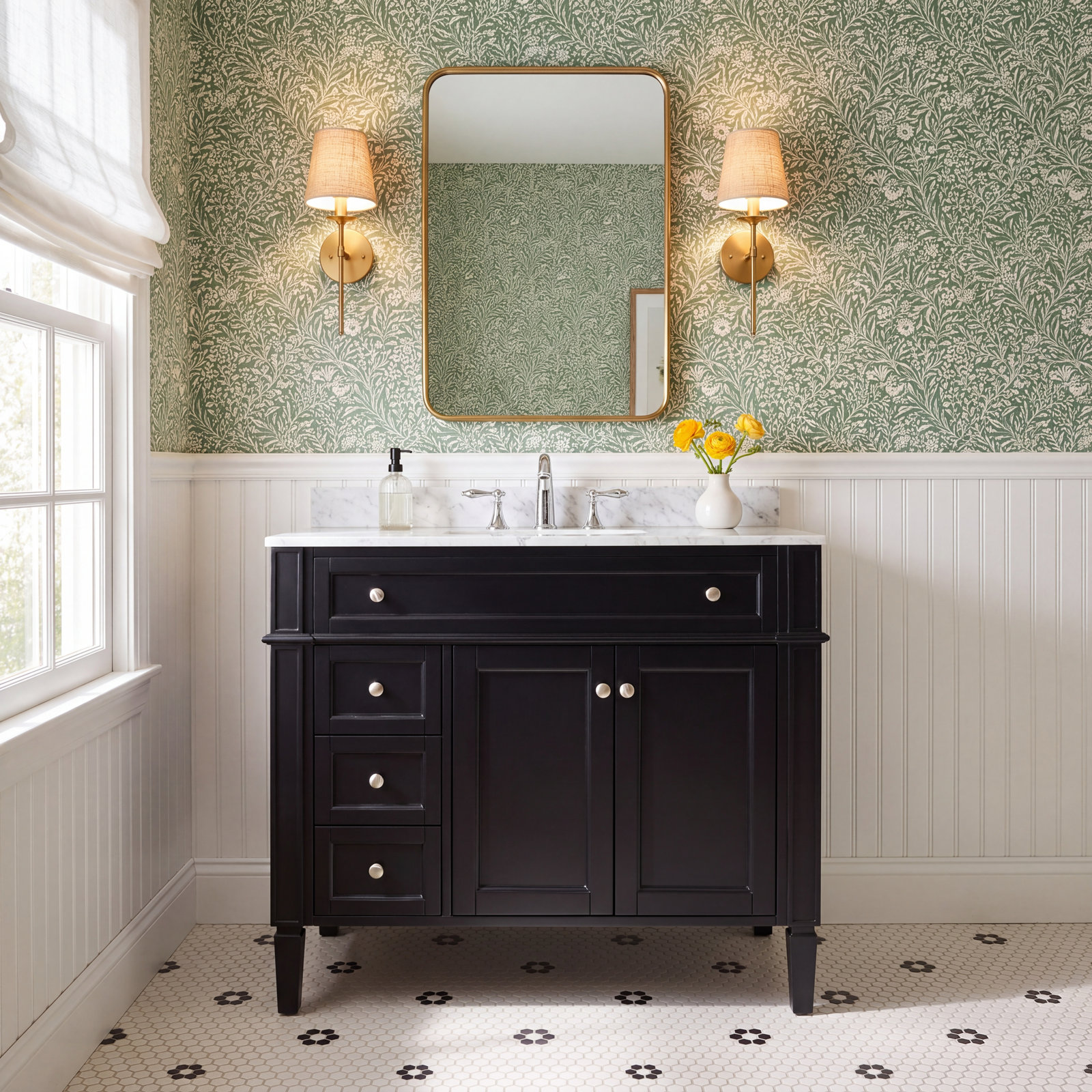 Rivers 40" Carrara Marble Single Bathroom Vanity, Black