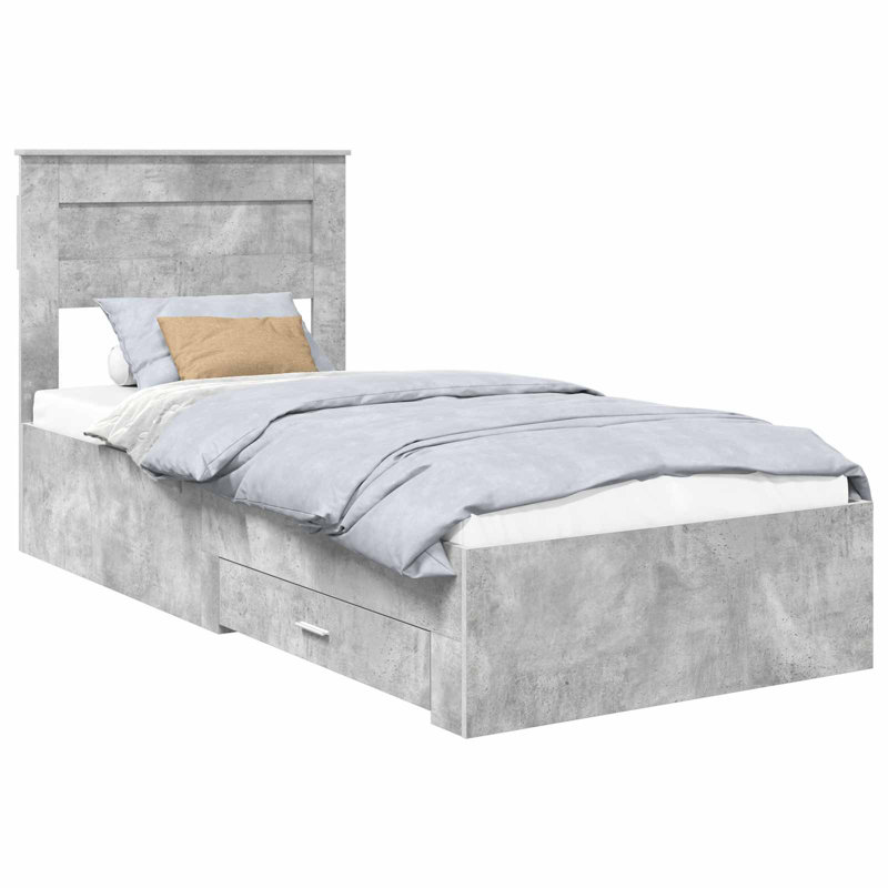 Bed, European Single (90 x 200 cm), Concrete Grey