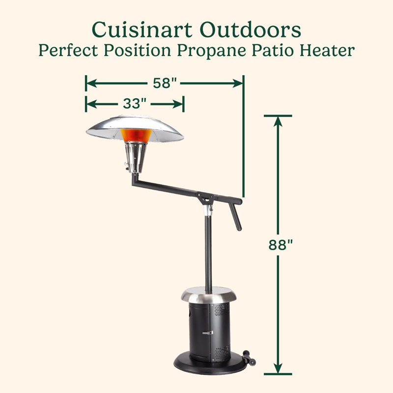Extra Large Black and Silver Propane Patio Heater with Drink Table