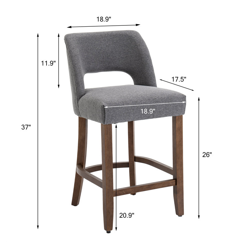 Ensemble de 6 tabourets de comptoir rembourrés avec pieds en bois massif, Tissu gris, 6