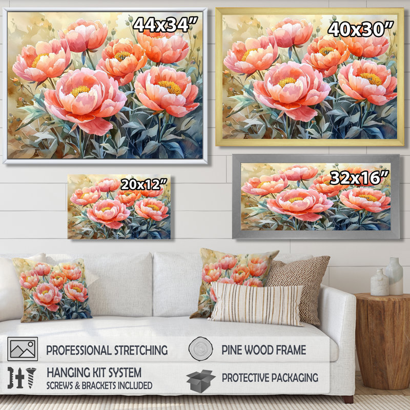 Fermes de pivoines de ferme - art mural de pivoines, Reproduction encadrée d'une seule photo sans pass, H 12 po x l 20 po
