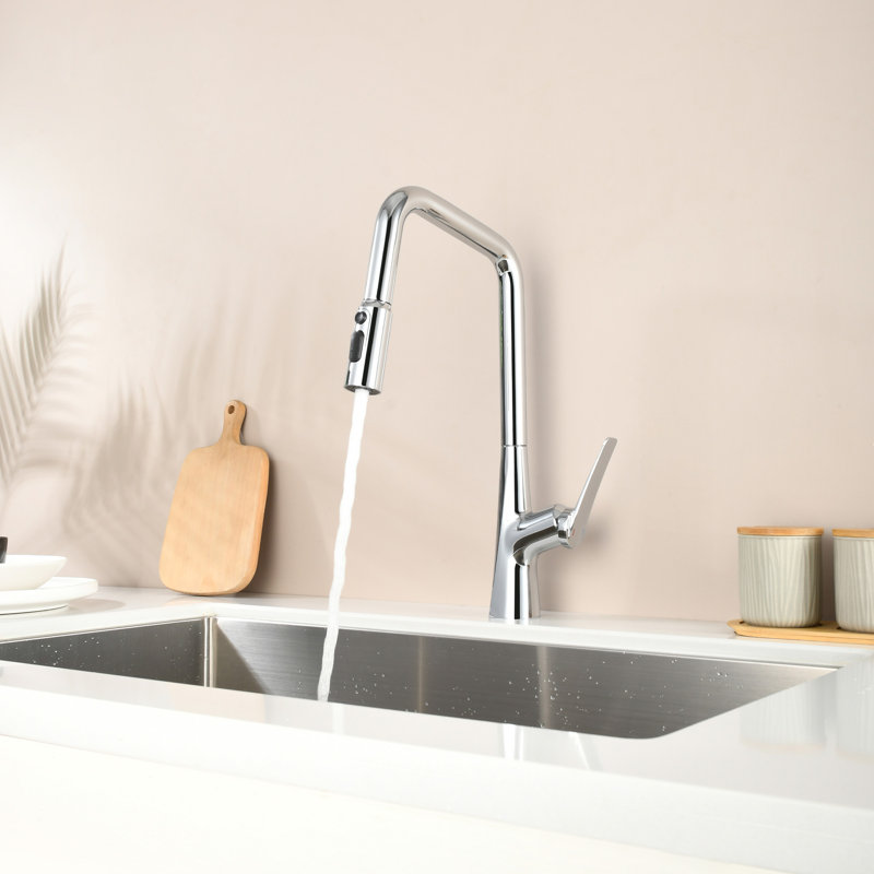 Chrome Kitchen Faucet With 3 Function 360 Sprayer And One-Touch Switching | Gift Idea, Chrome