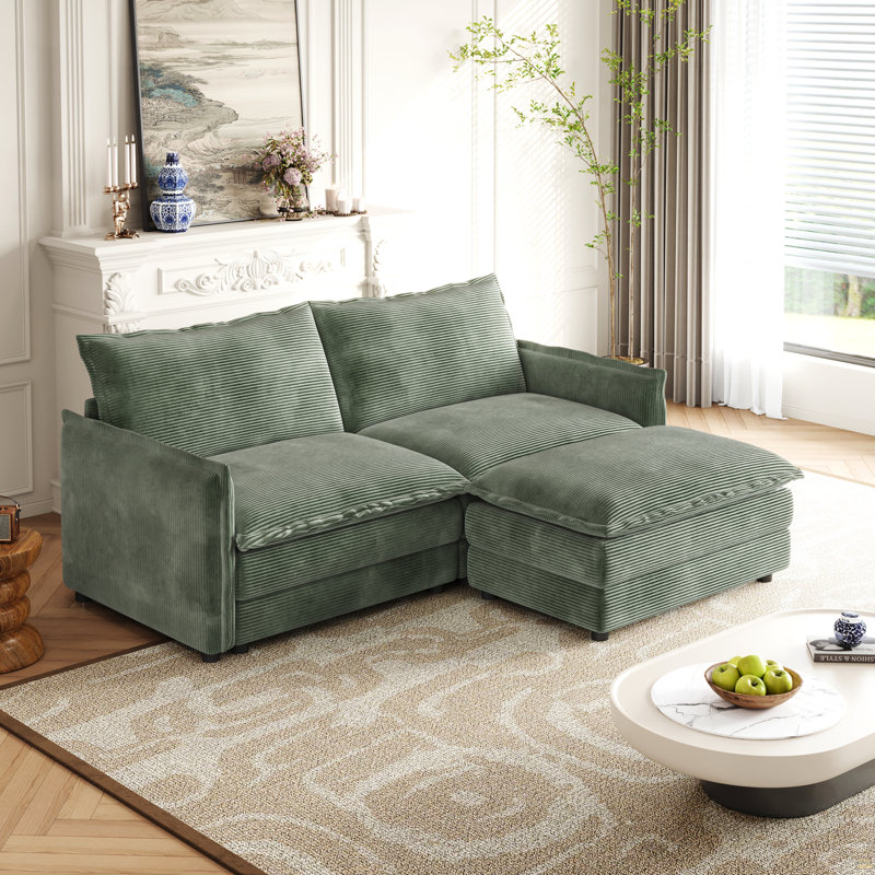 Canapé en velours côtelé avec repose-pieds Corduroy, Vert