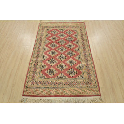 Tapis oriental en laine rose noué à la main 4 pi 2 po x 6 pi Bokhara Jaldar