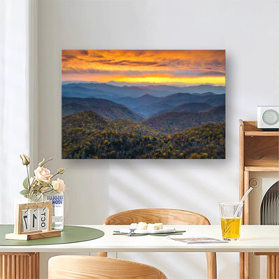 Great Smoky Mountains at Sunset Canvas Wall Art Framed Ready to Hang Living Room Bedroom Home Decor