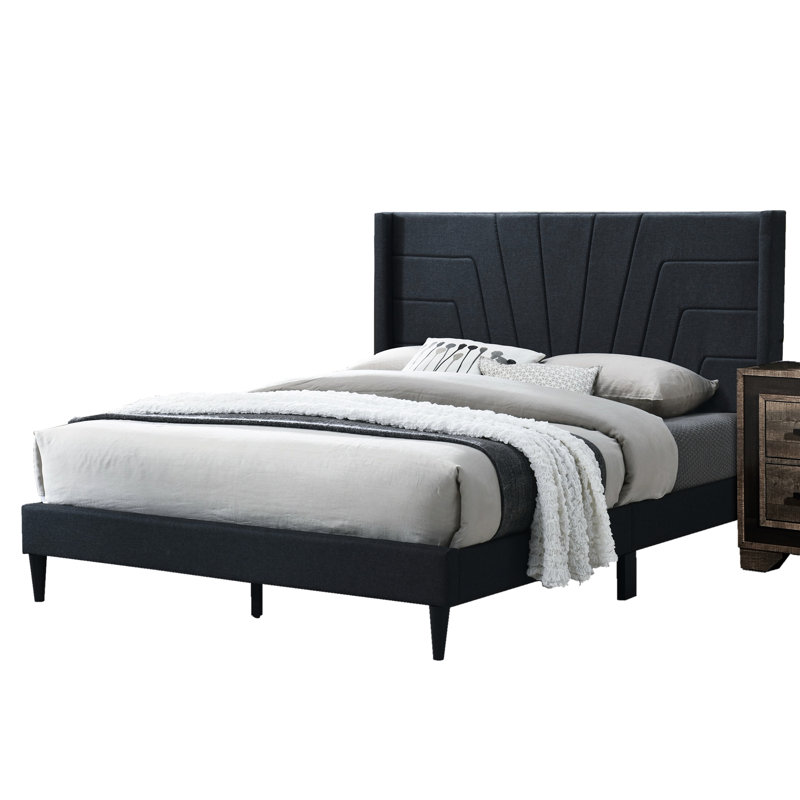 Lit plateforme en tissu de jute gris anthracite, Gris anthracite