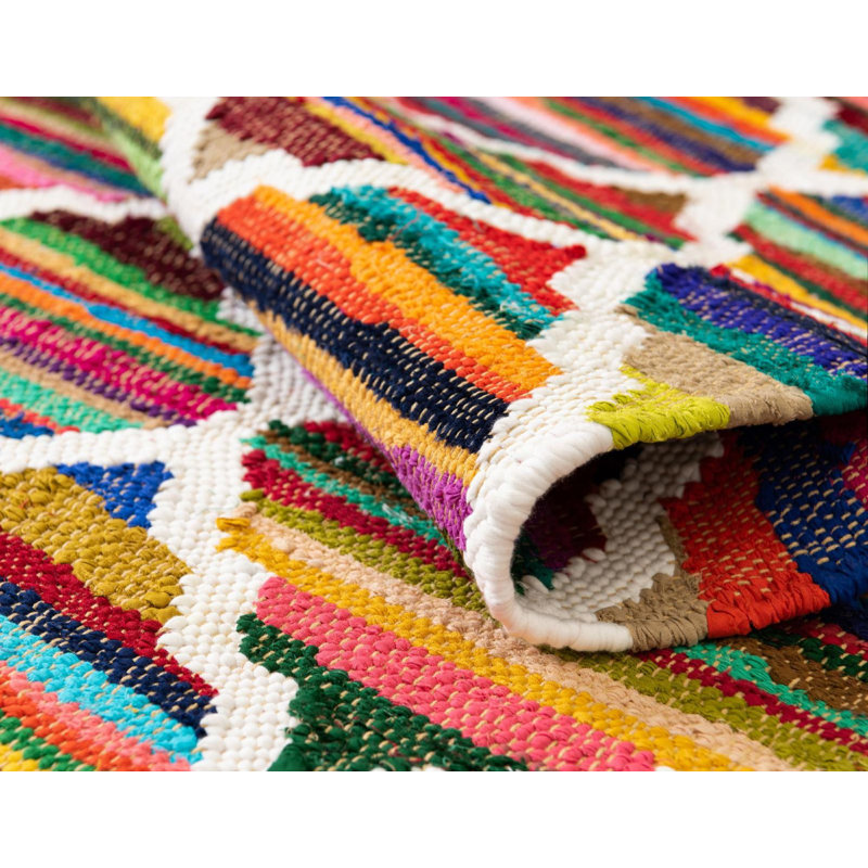 Abstract Handmade Cotton Area Rug in Multi Color - Red, Rectangle 9' x 12'