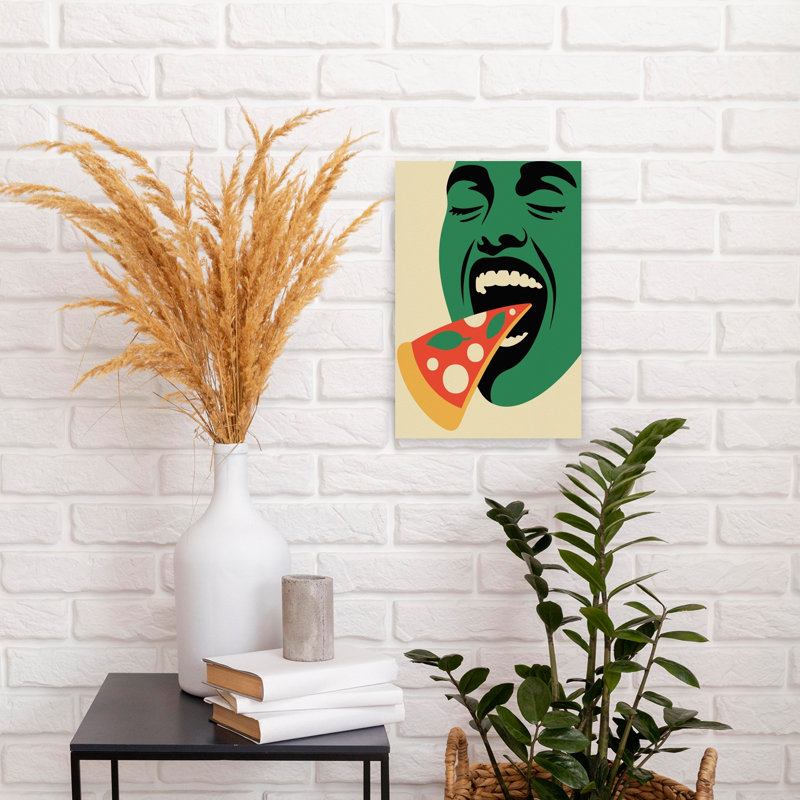«Joyful Pizza Bite», art mural contemporain, H 18 po x l 12 po