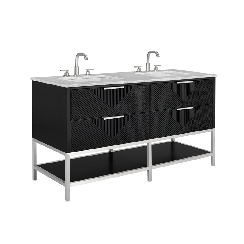 Diamond 60'' W Double Vanity, Italian Carrara Marble, Charcoal Black, Brushed Nickel