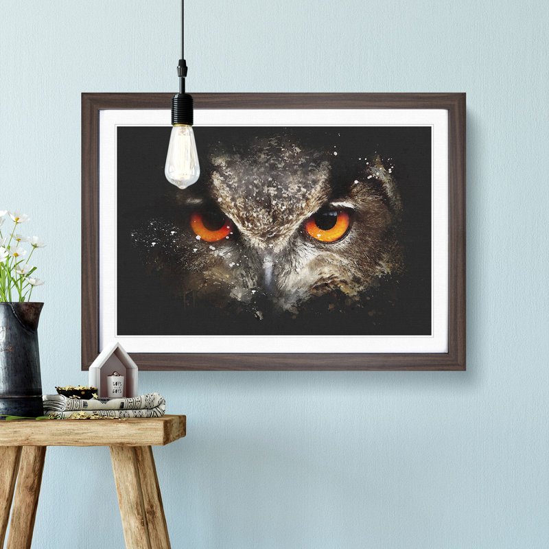 Great Horned Owl - Framed Print, 45cm H x 63cm W x 2cm D, Walnut Framed
