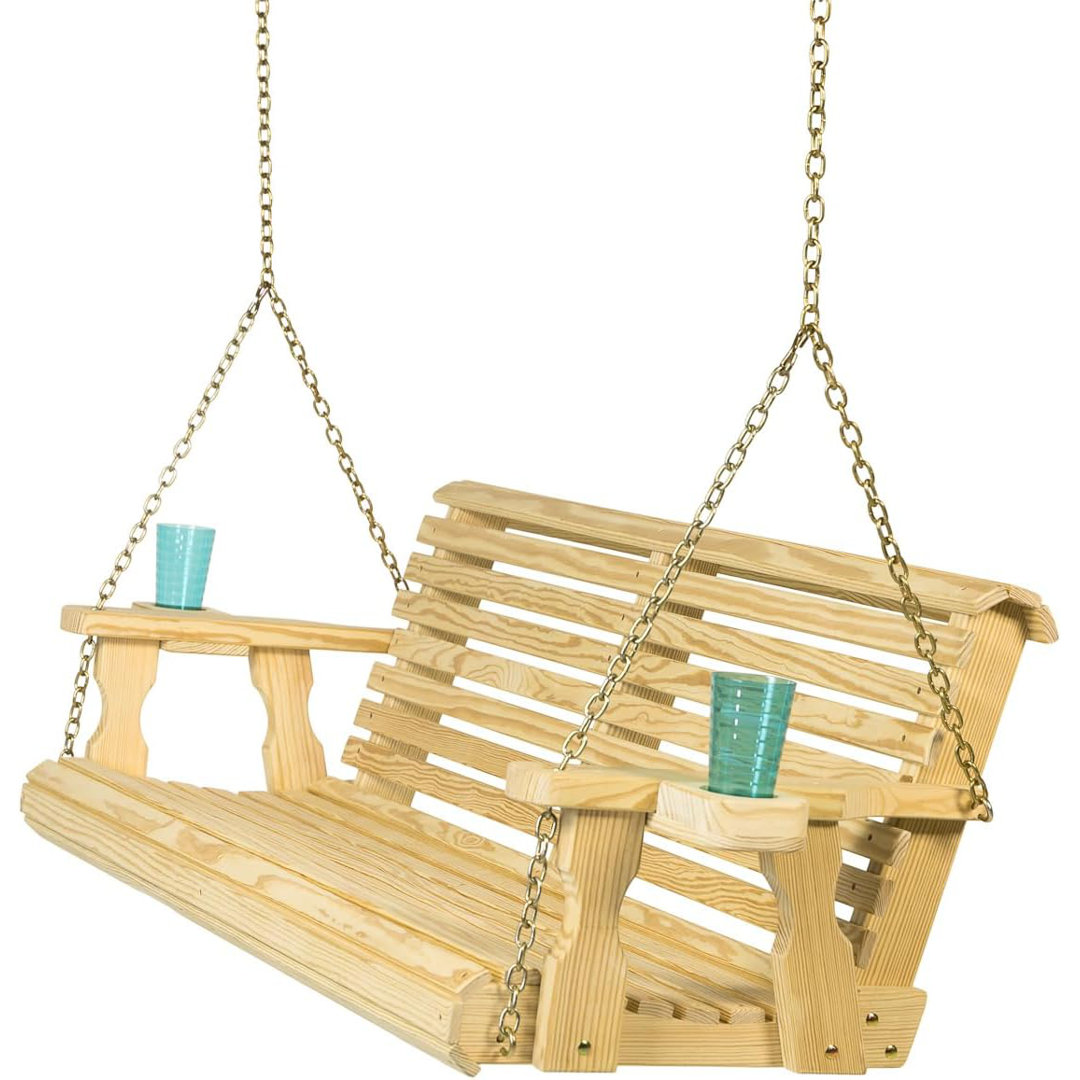 Keontae  Amish Heavy duty 700 lb roll back treated porch swing (5ft, chains, cupholders) Arlmont & Co. Frame 