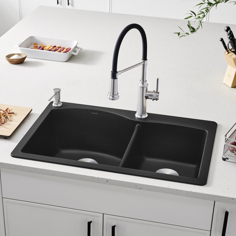 Diamond SILGRANIT 33" L x 22" W Double Bowl Drop-in/Undermount Kitchen Sink, Café
