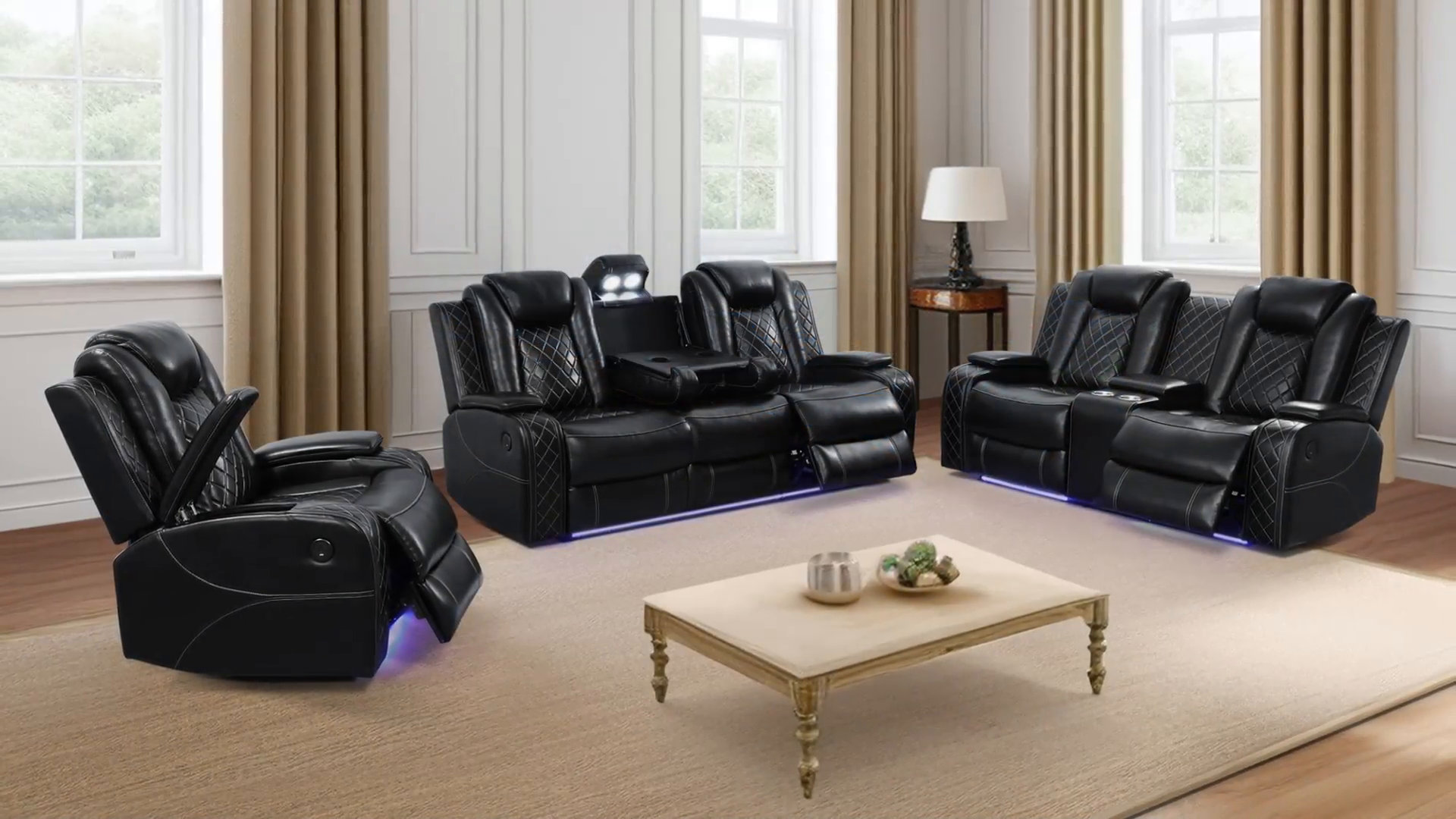 Wade Logan® Beedie 3 - Piece Vegan Leather Reclining Living Room