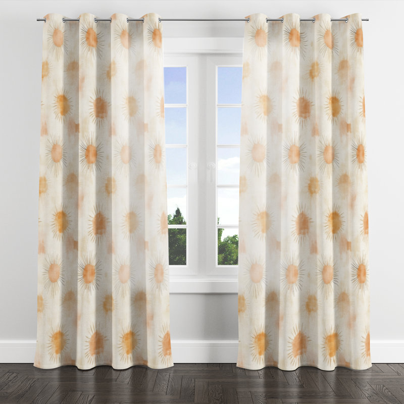 Starburst Velvet Curtains - Contemporary Boho Sun Minimal Grommet Curtain - 1 Panel, 52" W x 63" L, Silver Grommets