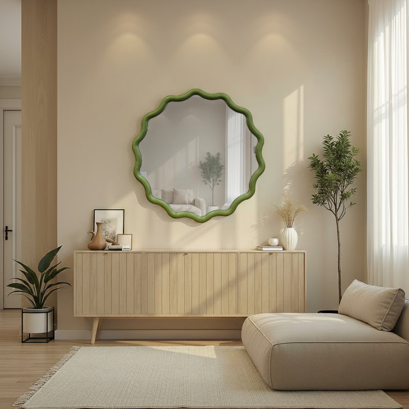 Miroir rond Pine Ripples, Vert