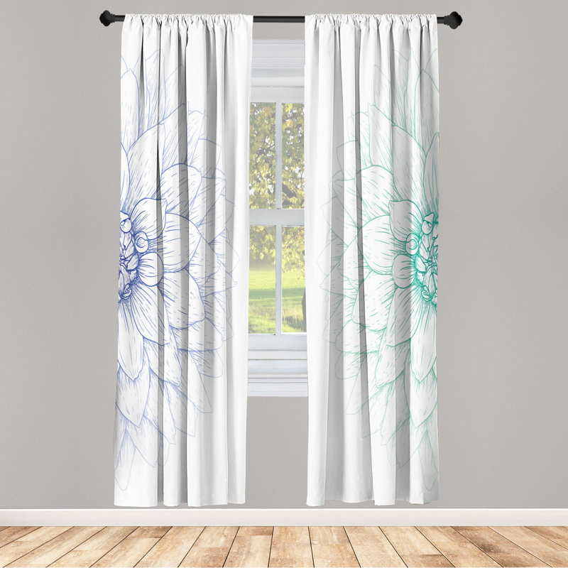 Microfiber Floral Semi-Sheer Rod Pocket Curtain Panels, 28" W x 84" L, Navy/Teal