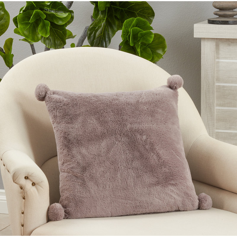 Faux Rabbit Fur Collection Reversible Throw Pillow, Gray