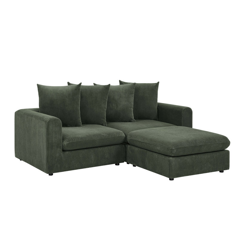 Canapé et chaise rembourrés 3 pièces Bensyn, Velours côtelé vert, Noir, noir, noir, noir