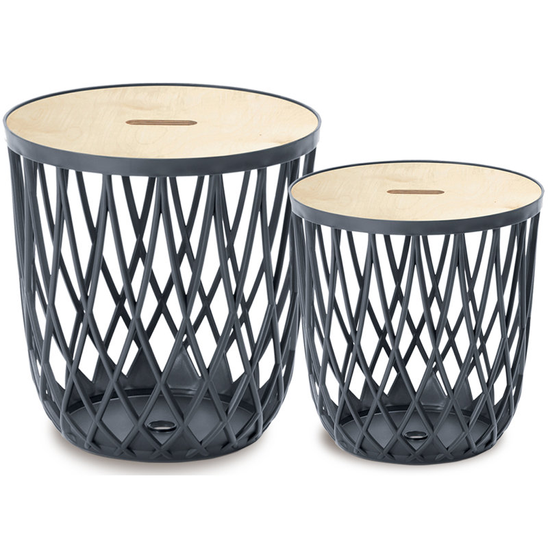 Tables basses gigognes PRISP Timballa - Ensemble de 2 tables d'appoint rondes avec rangement et couvercles en bambou; Tables de bout panier pour le salon, la chambre à coucher, le patio, le balcon et la maison