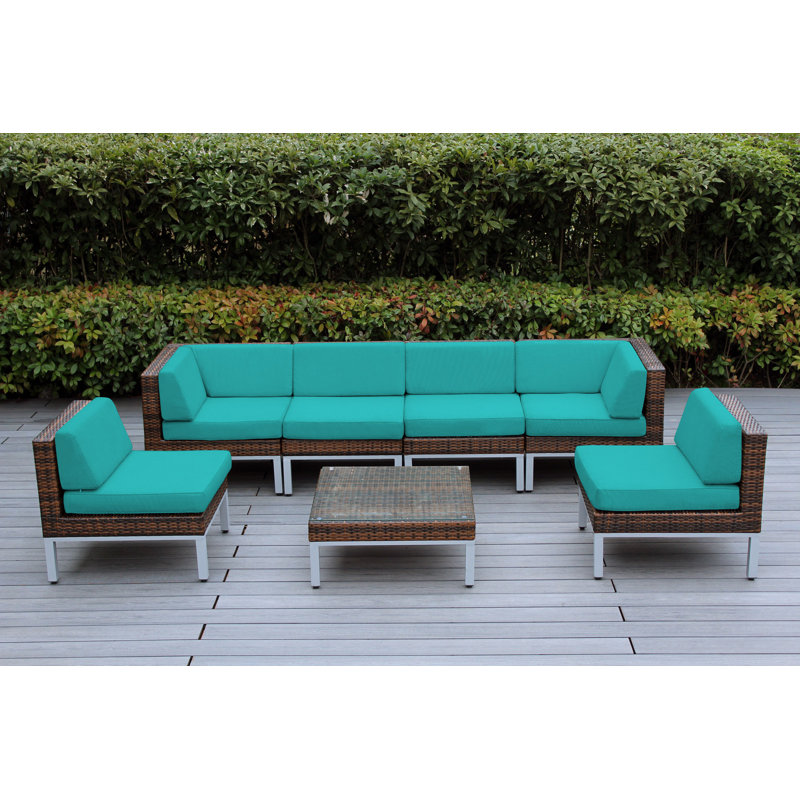 Ensemble de conversation avec coussins pour 6 personnes Ravshan, Supercrylic turquoise, Mélange de bruns