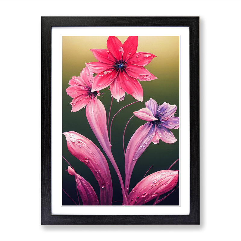 Unreal Flowers - Single Picture Frame Print, 64cm H x 46cm W x 2cm D, Black