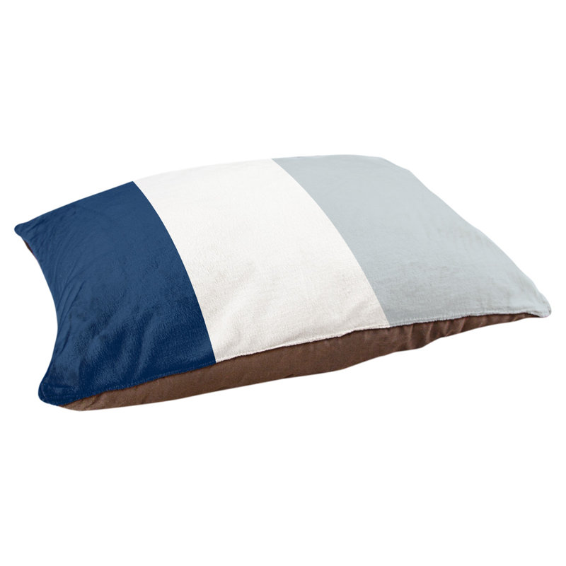 Coussin rectangulaire designer New York Bronx, Grand (L 40 po x l 50 po), Bleu marine / blanc / argent