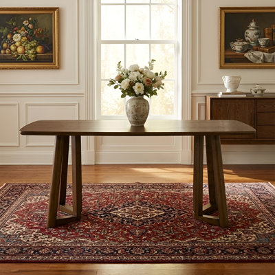 Rectangular Dining Table With Solid Wood Legs, Farmhouse Dining Table For Kitchen/Dining Room/Guest Room
