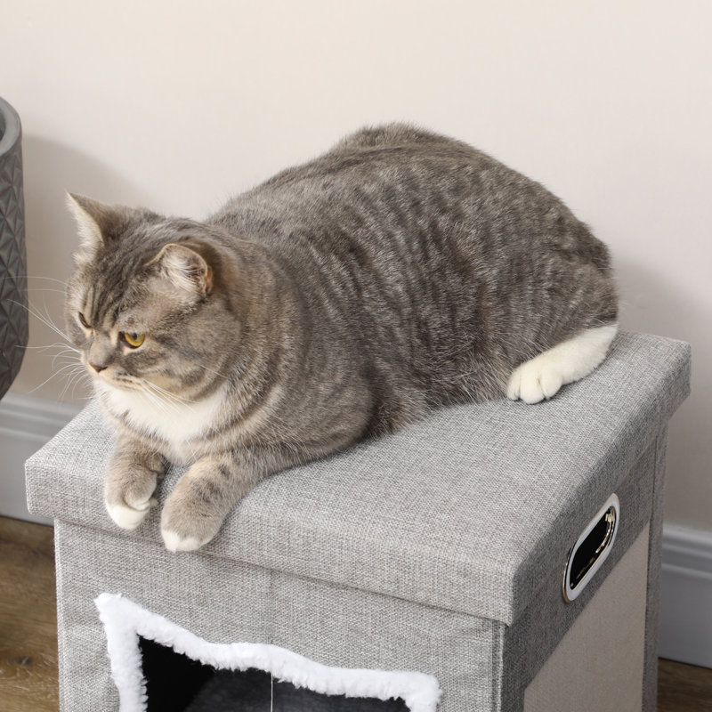 2 in 1 Cat Bed Ottoman with Removable Cushion Handles Scratching Pad