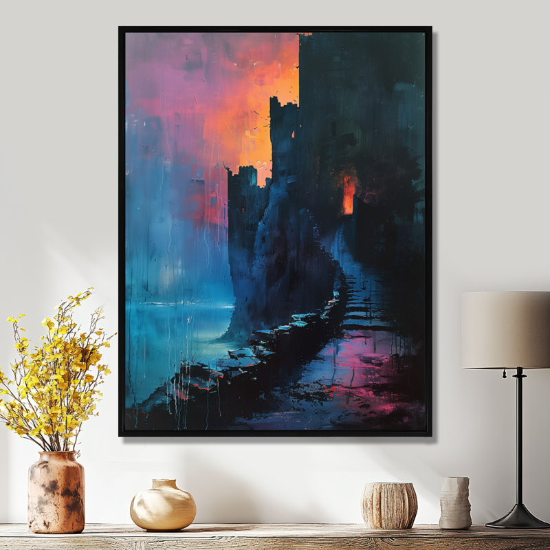 Art mural noir forteresse fortifiée du dragon I - Forteresses, Toile avec cadre flottant noir, H 44 po x l 34 po x P 1,5 po
