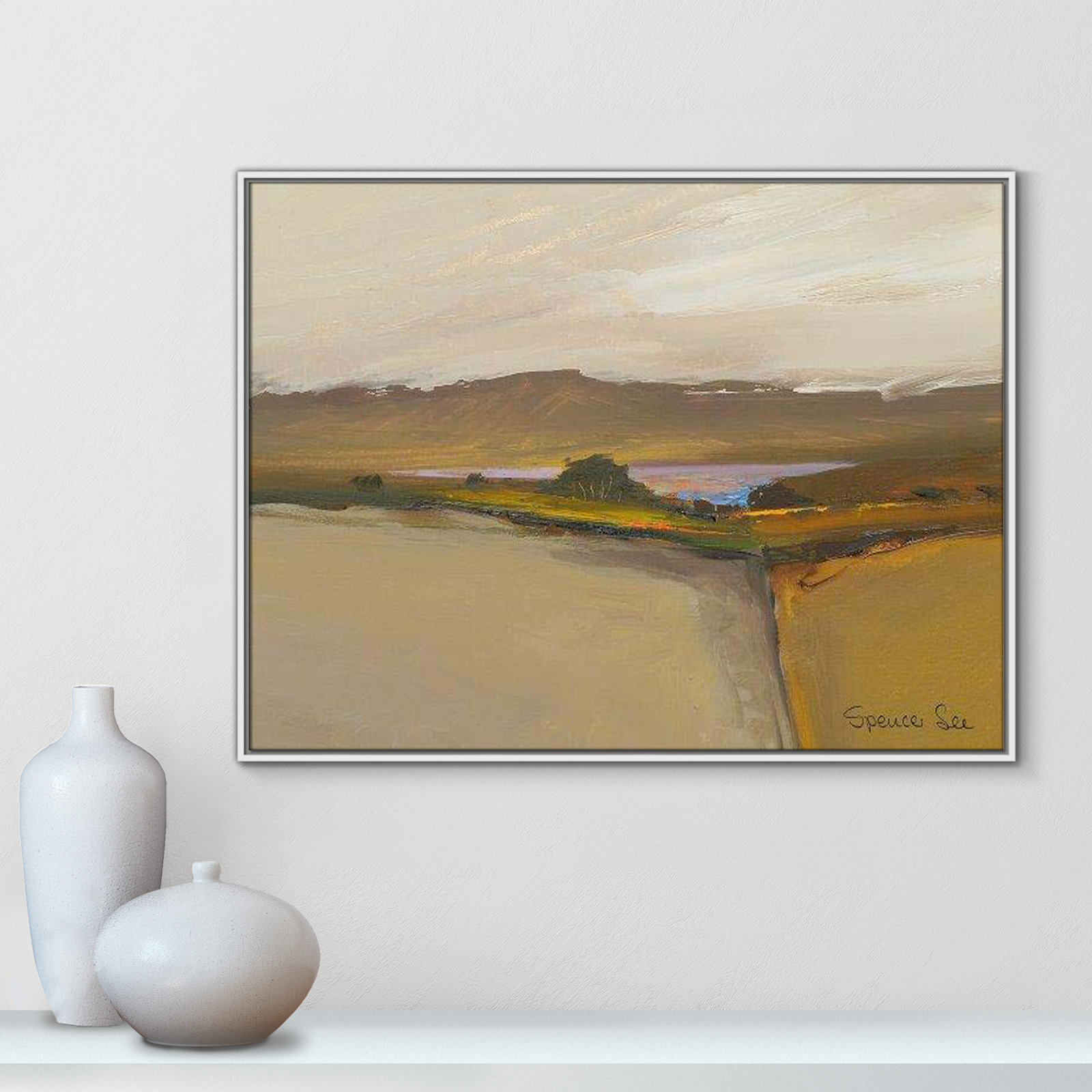 Heaven And Earth IV by Spencer Lee, 31.5'' H x 41.5'' W x 2'' D, White Framed