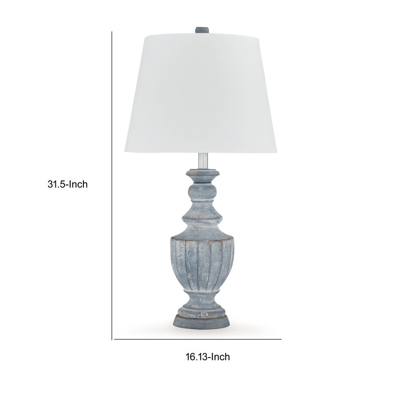Lampe de table 32 pouces Rick, abat-jour empire blanc, terre cuite bleue tournée