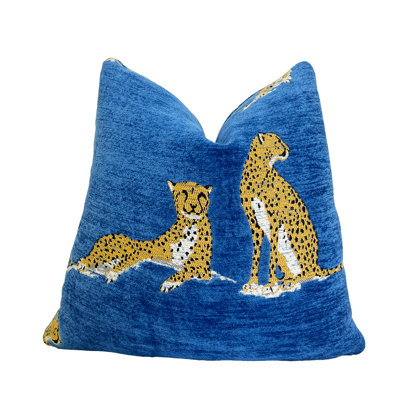 Embroidered Cheetah Chenille Throw Pillow Cover