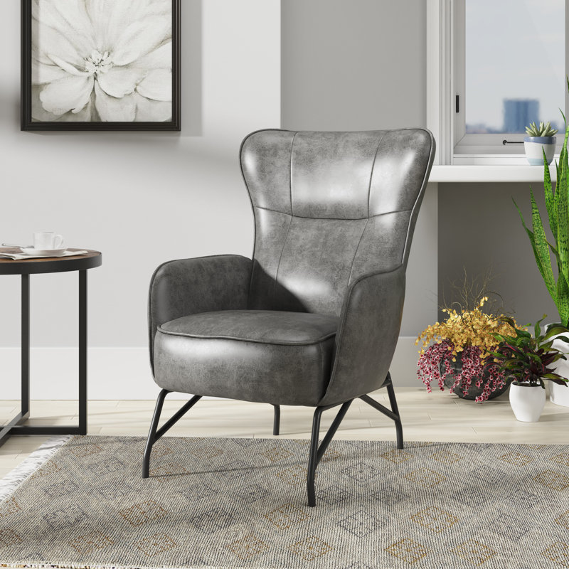 Rainer Upholstered Accent Chair, Gray Pebbled Faux Leather