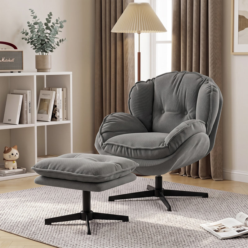 Upholstered Chenille Swivel Armchair, Grey