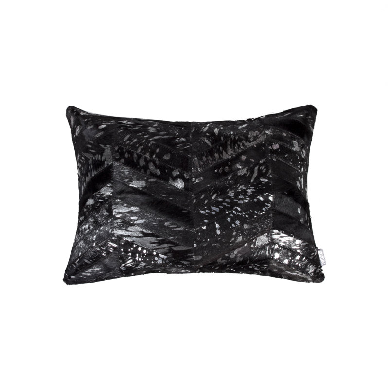 Housse et insert de coussin rectangulaire en cuir / suède lombaire Torino, Noir / argenté