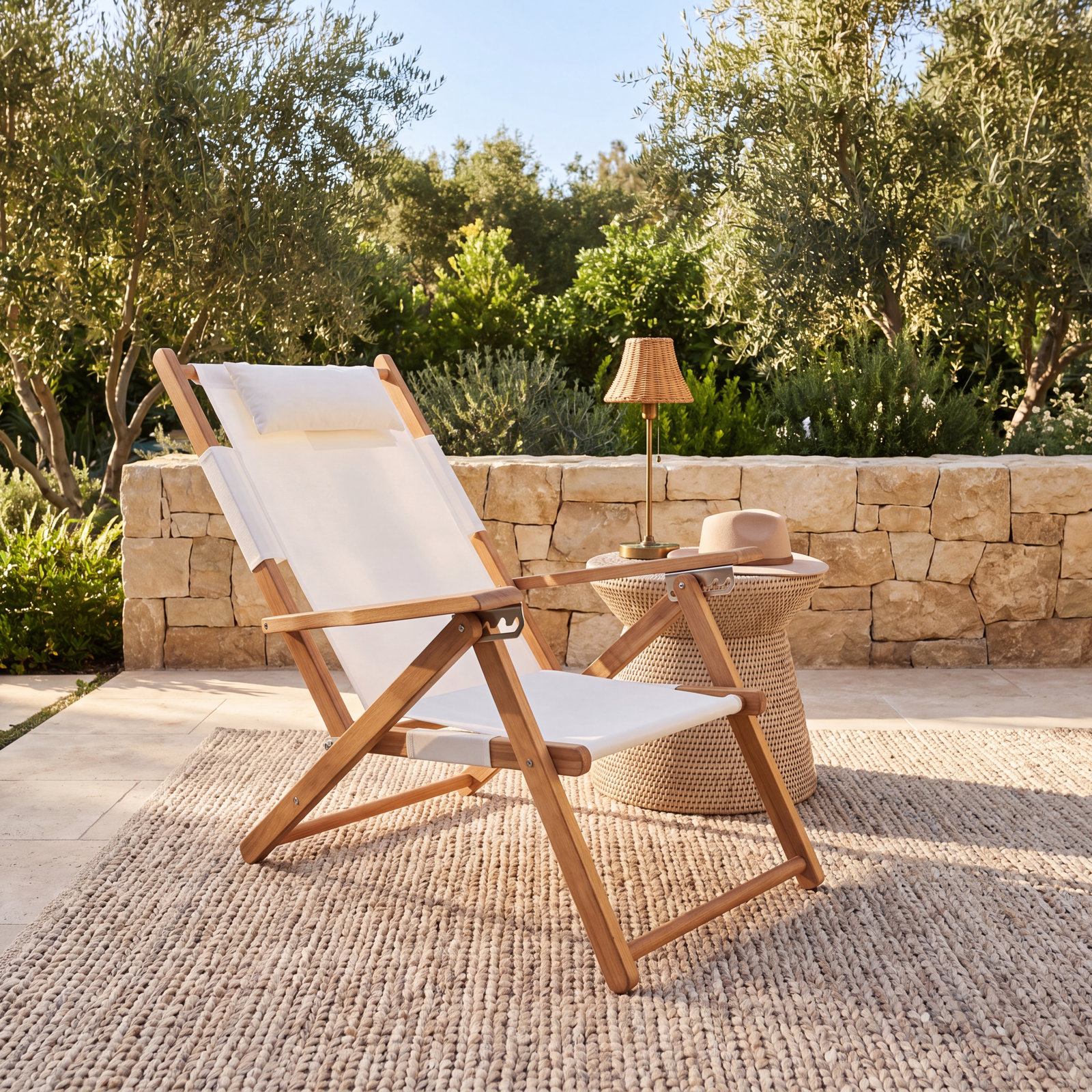 Reclining Beach Chair with Cushion, Antique White